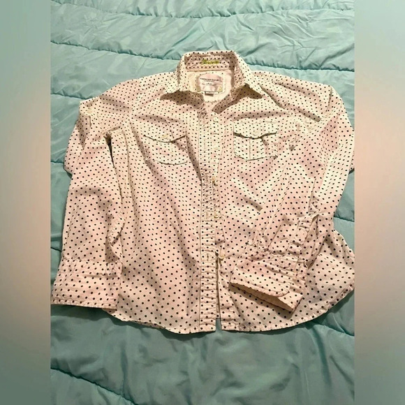 American Eagle outfitters quality fitted blouse green dots on cream size 4 - Picture 1 of 3